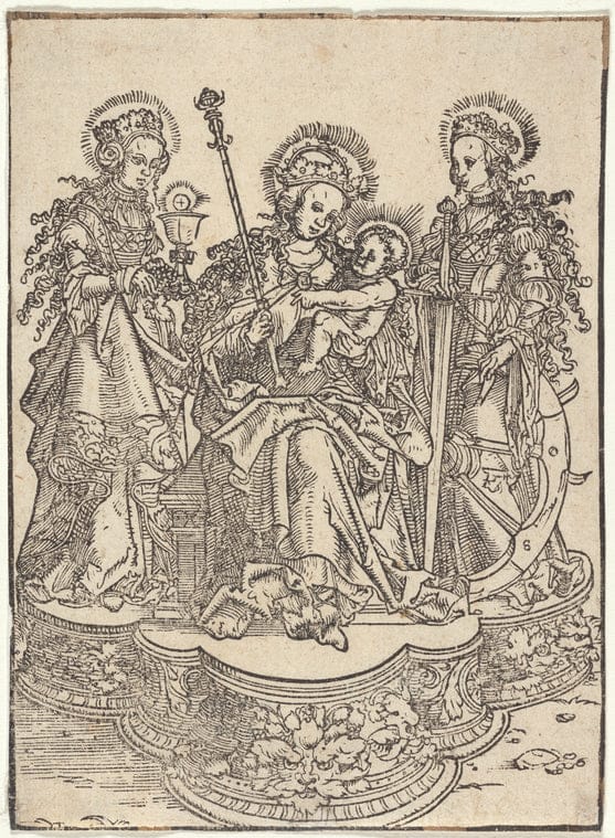 Art Print : Madonna and Child Enthroned with Saints Barbara and Catherine, 1509 - Vintage Wall Art