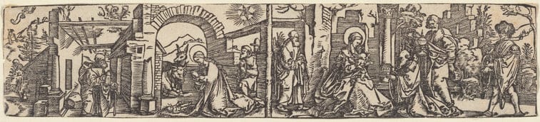 Art Print : The Nativity and Adoration of The Magi, 1511 - Vintage Wall Art