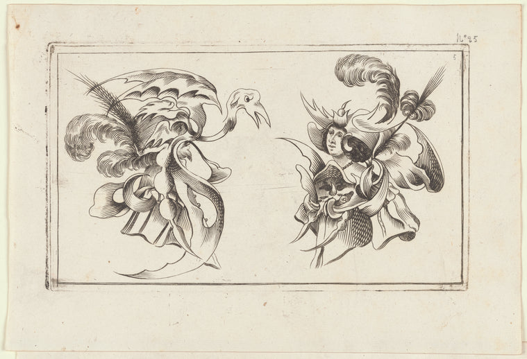 Art Print : Masks and Hats, 1688 - Vintage Wall Art V7