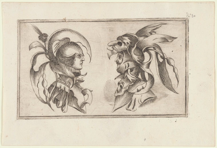 Art Print : Masks and Hats, 1688 - Vintage Wall Art V2