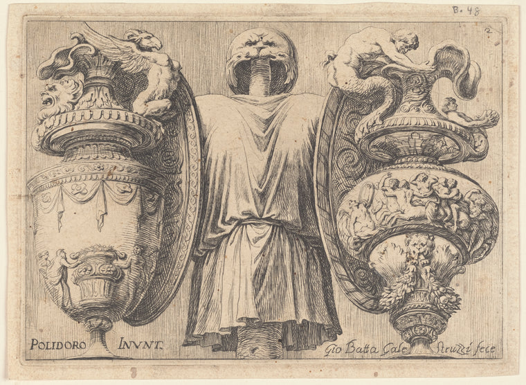 Art Print : Short Dress Coat with a Sash Between Pairs of Shields and Vases, 1615-1669 - Vintage Wall Art