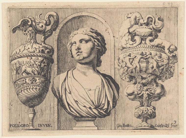 Art Print : Bust of a Woman in a Niche Between Two Vases, 1615-1669 - Vintage Wall Art