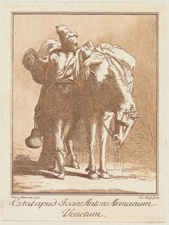Art Print : Man Leaning Against a Laden Horse, 1767-1820 - Vintage Wall Art
