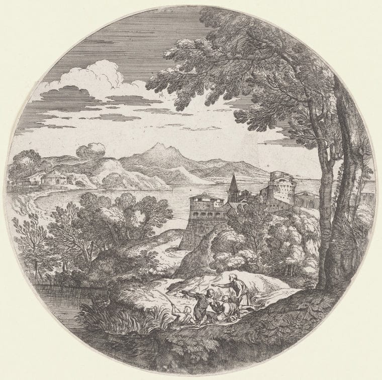 Art Print : Landscape with Four Men, 1606-1680 - Vintage Wall Art