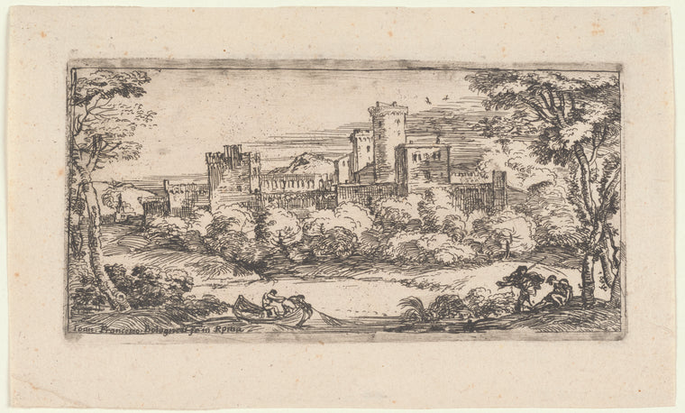 Art Print : Landscape with Distant Castle and 2 Fishermen, 1606-1680 - Vintage Wall Art