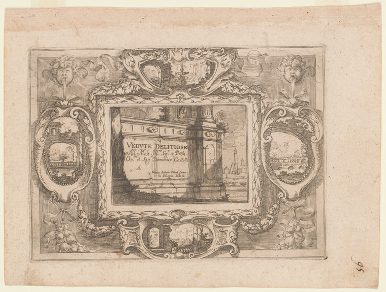 Art Print : Frontispiece for The Vedute Delitiose, 1680 - Vintage Wall Art