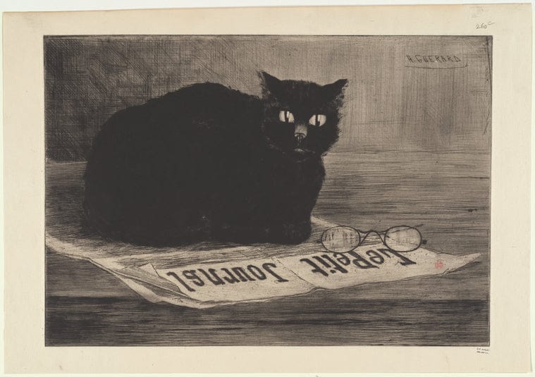 Art Print : Chat Noir sur un Journal, 1870-1886 - Vintage Wall Art