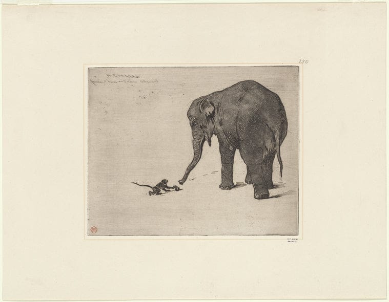 Art Print : Le Singe et l'elephant, 1870-1886 - Vintage Wall Art