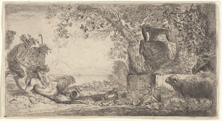 Art Print : Pan Seated Near a Vase, 1645 - Vintage Wall Art