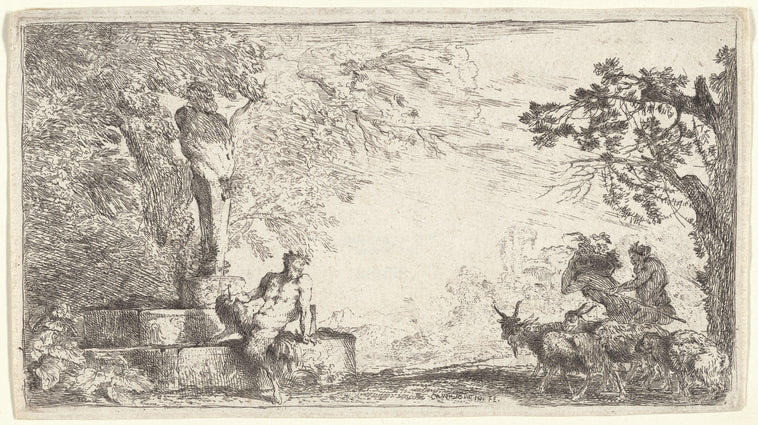 Art Print : A Satyr Carrying a Young Satyress, 1601-1700 - Vintage Wall Art