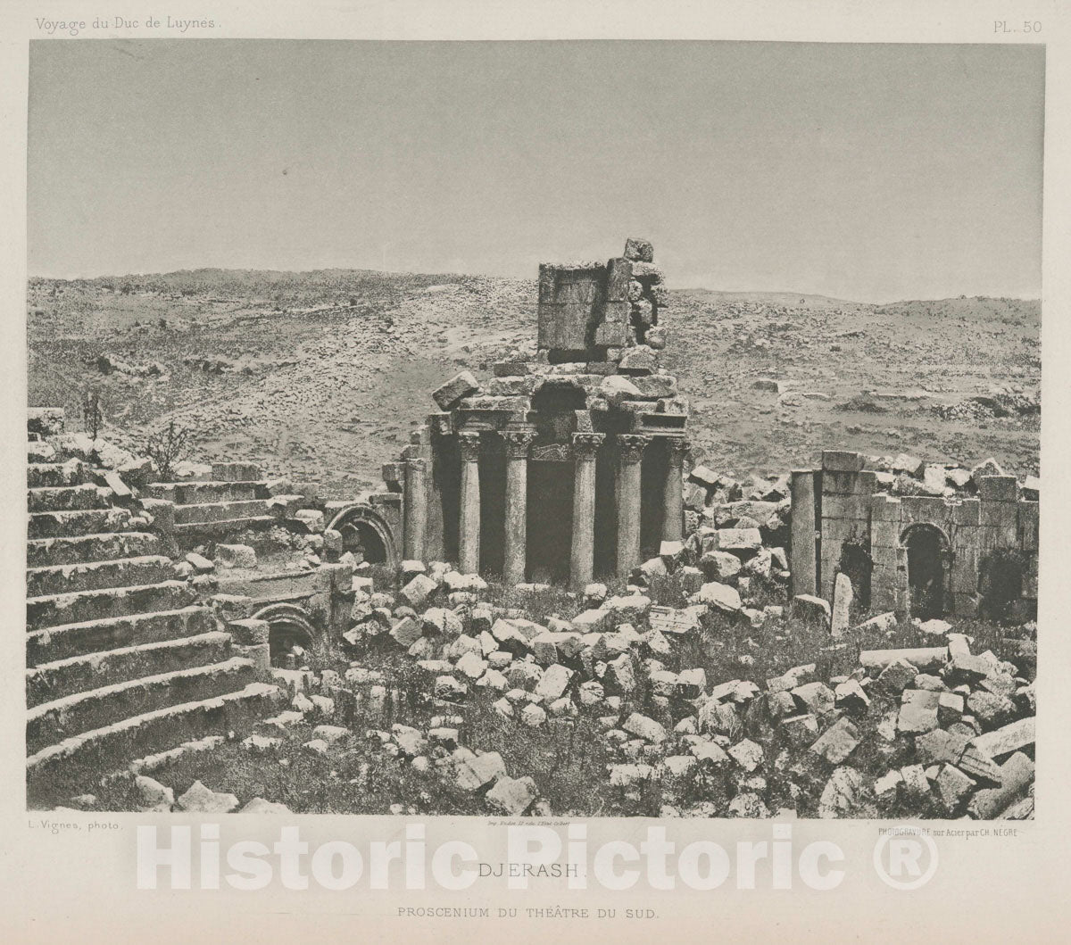 Art Print : 1874, Djerash, Proscenium du theATRE du sud. - Vintage Wall Art