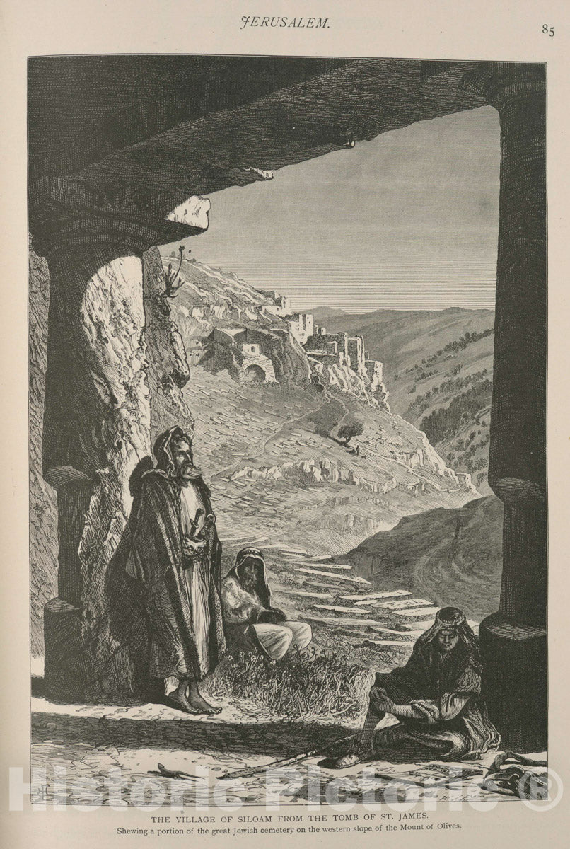 Art Print : 1881, The Village of Siloam from The Tomb of St. James - Vintage Wall Art