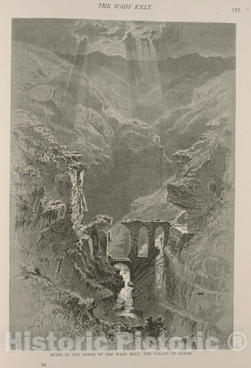 Art Print : 1881, Ruins in The Gorge of The Wady Kelt, The Valley of Achor - Vintage Wall Art