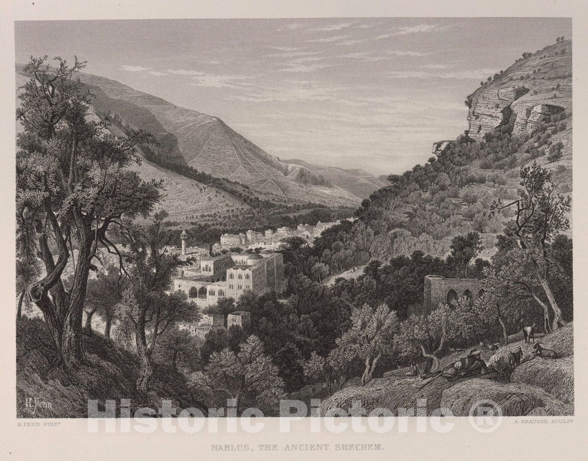 Art Print : 1881, Nablus and Gerizim from The South-Western Slopes of Ebal, just Above a Broad bel - Vintage Wall Art