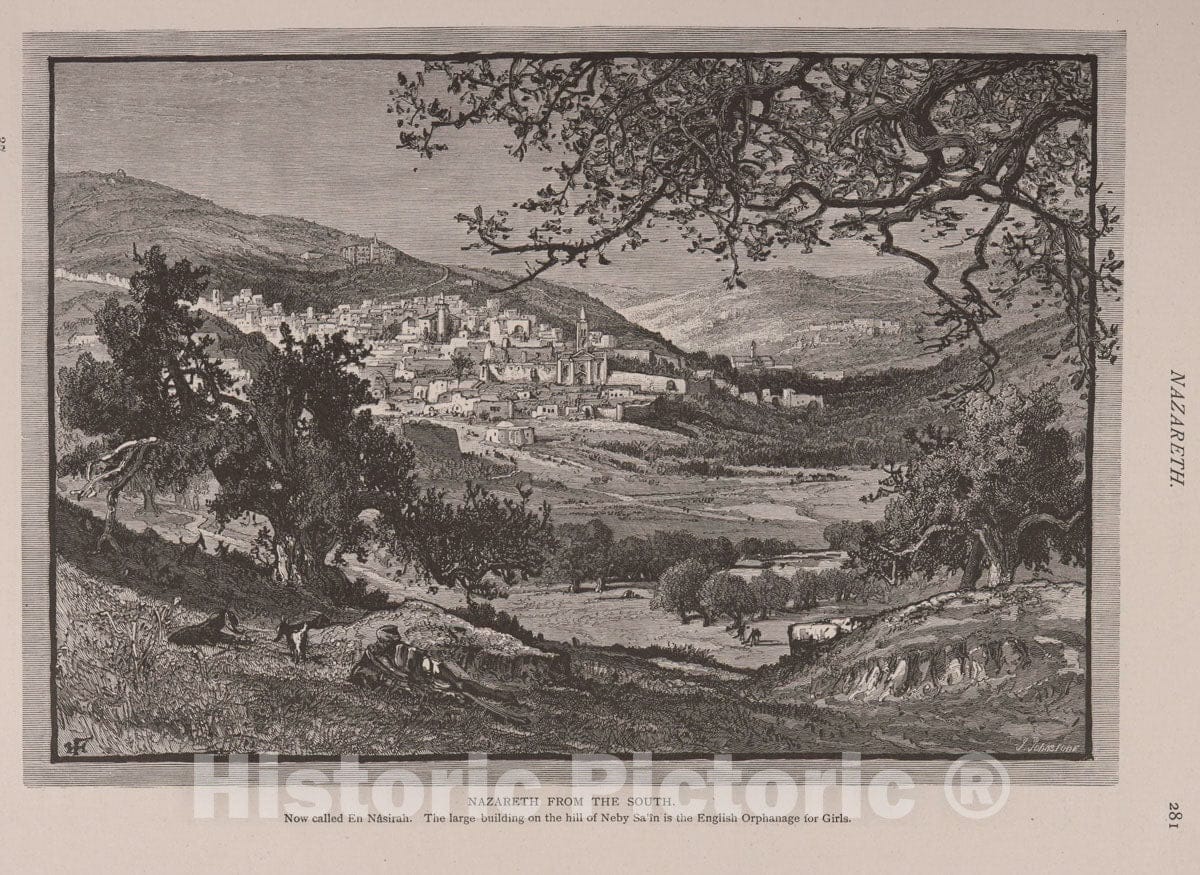 Art Print : 1881, Nazareth from The South, Now Called En NAsirah. The Large Building on The Hill of Neby Sa'in is The English Orphanage for Girls - Vintage Wall Art