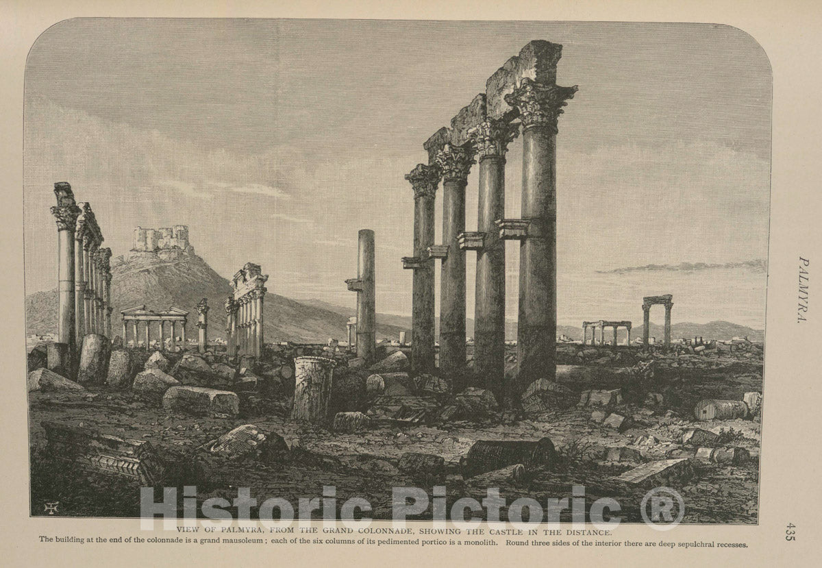 Art Print : 1881, View of Palmyra, from The Grand Colonnade, Showing The Castle in The Distance. - Vintage Wall Art