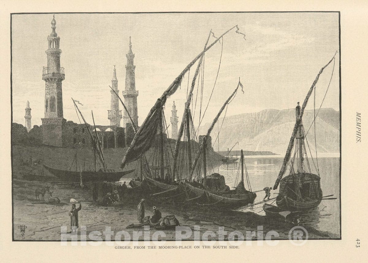 Art Print : 1881, Girgeh, from The Mooring-Place on The South Side. - Vintage Wall Art