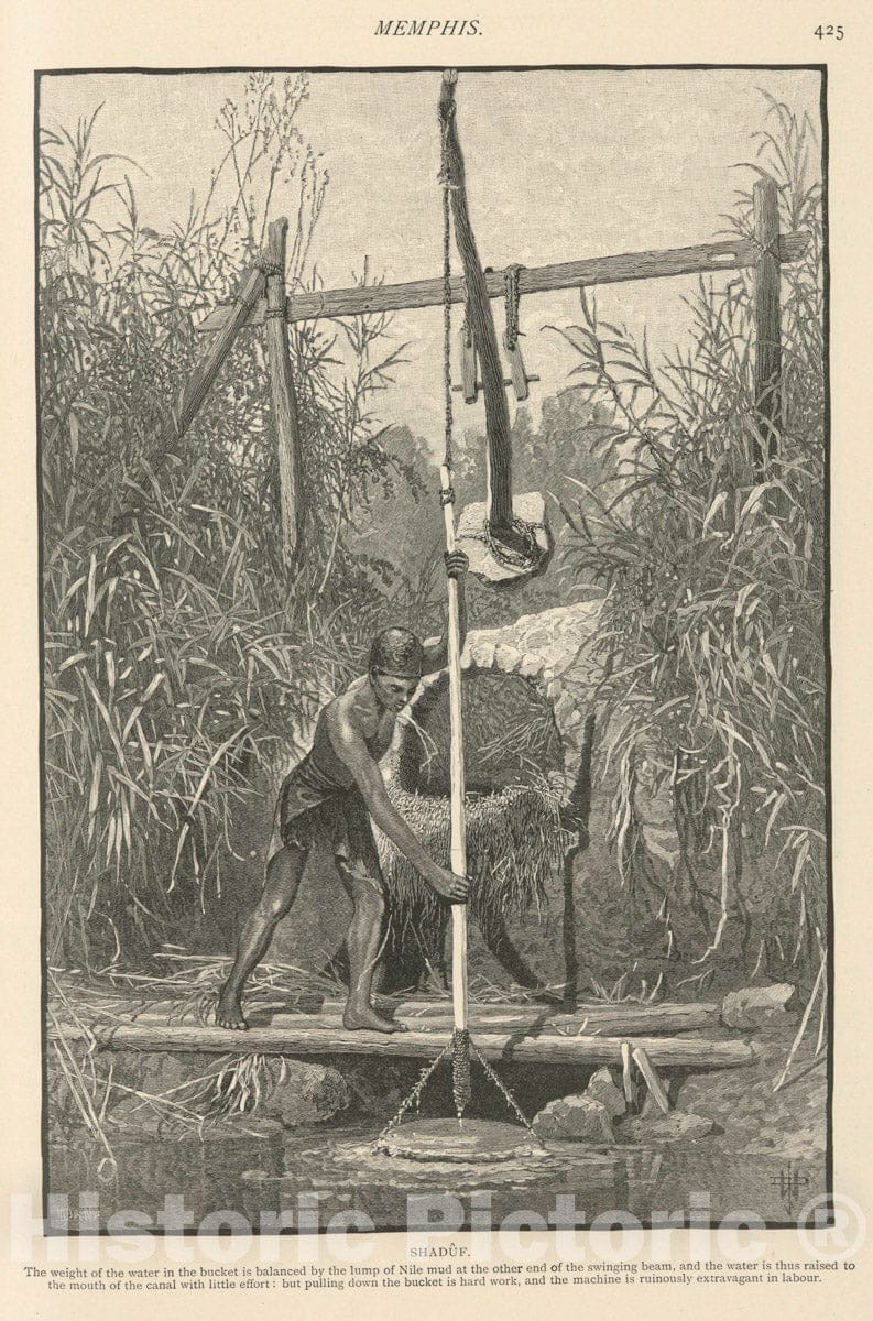 Art Print : 1881, Shaduf. The Weight of The Water in The Bucket is Balanced by The lump of Nile - Vintage Wall Art