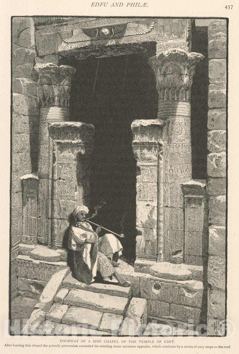 Art Print : 1881, Doorway of a Side Chapel of The Temple of Edfu. After Leaving This Chapel - Vintage Wall Art