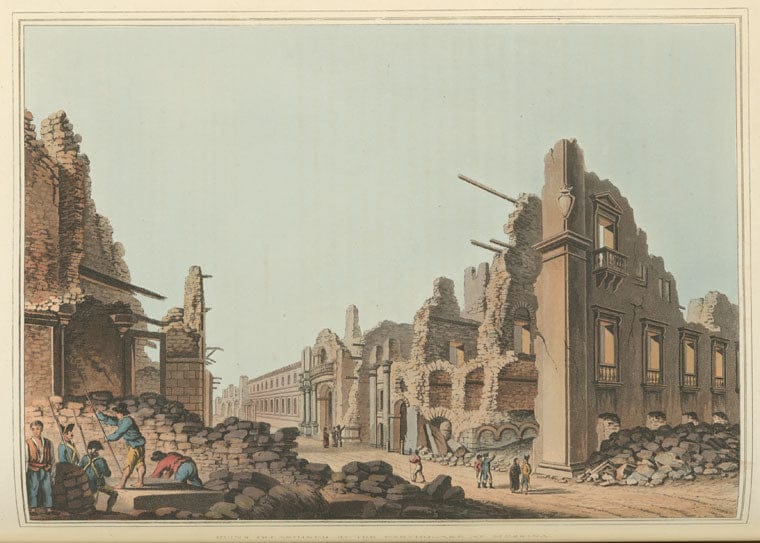 Art Print : 1810, Ruins occasioned by The Earthquake at Messina - Vintage Wall Art