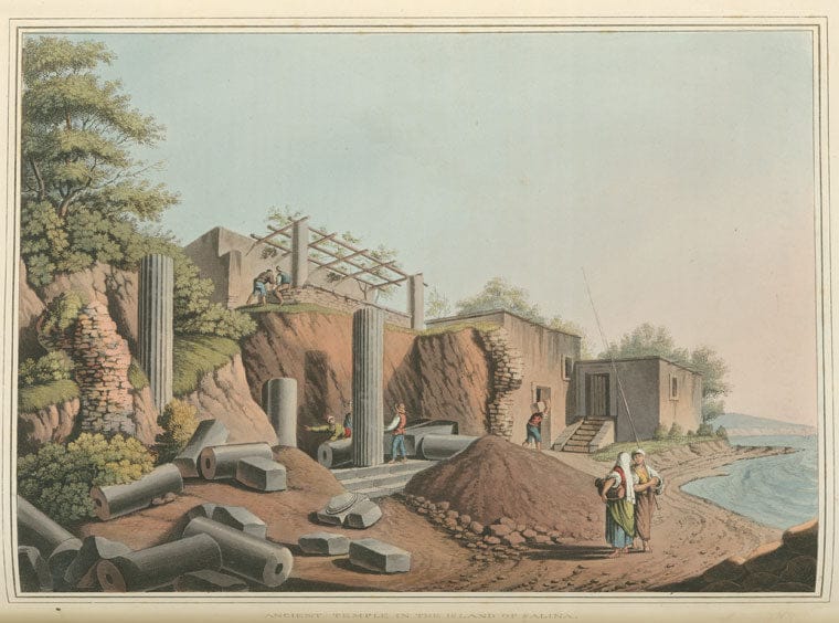 Art Print : 1810, Ancient Temple in The Island of Salina - Vintage Wall Art