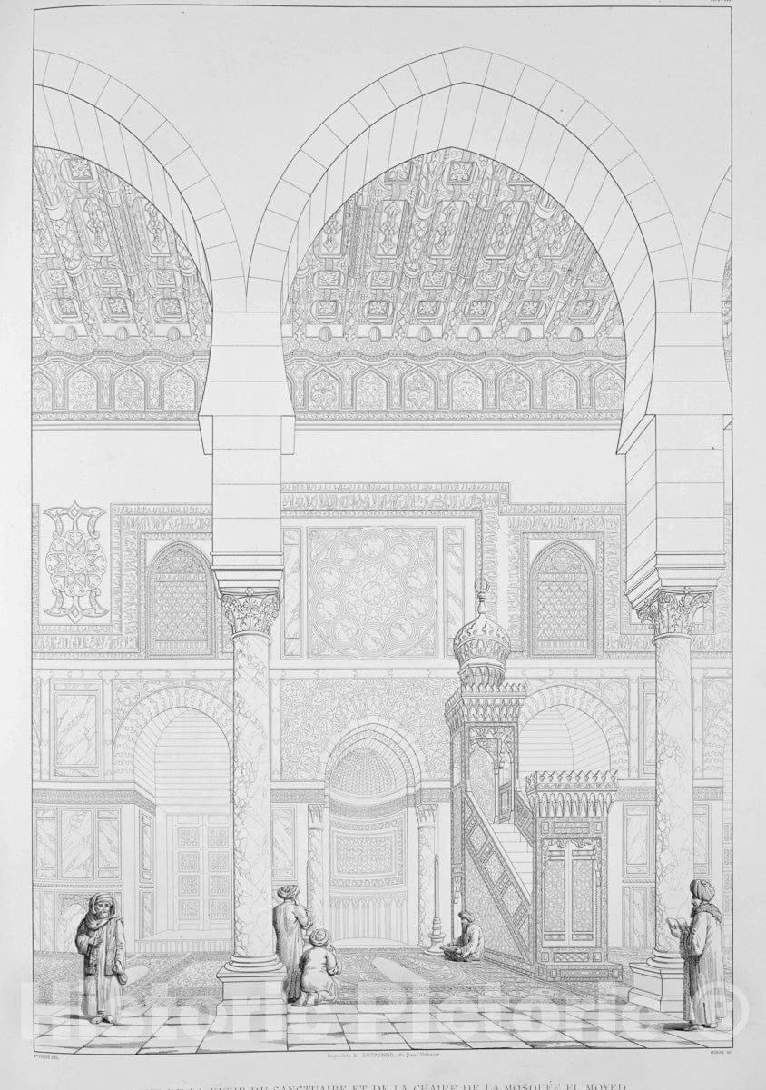 Art Print : 1839, Vue de la Niche du sanctuaire et de la chaire de la Mosquee El Moyed - Vintage Wall Art