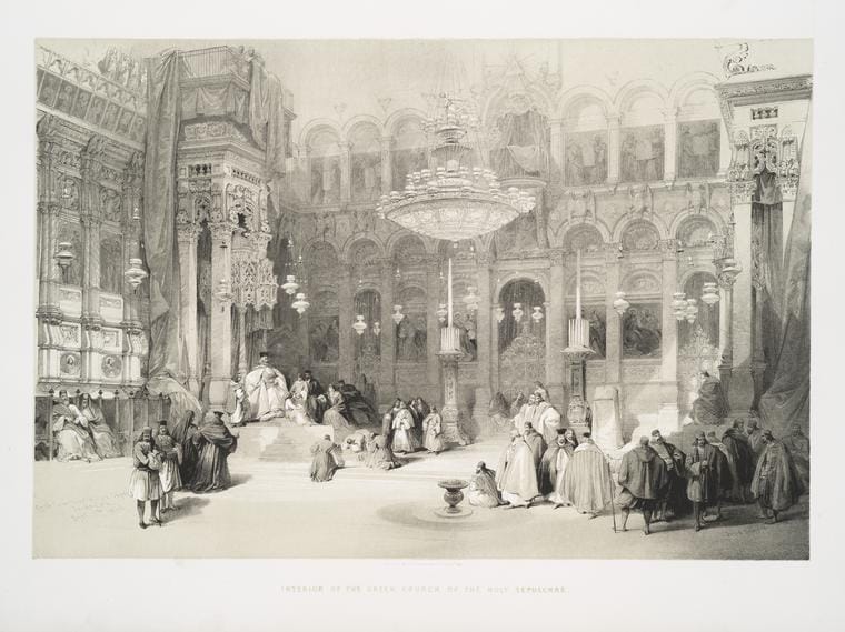 Art Print : 1842, Interior of The Greek Church of The Holy Sepulchre - Vintage Wall Art