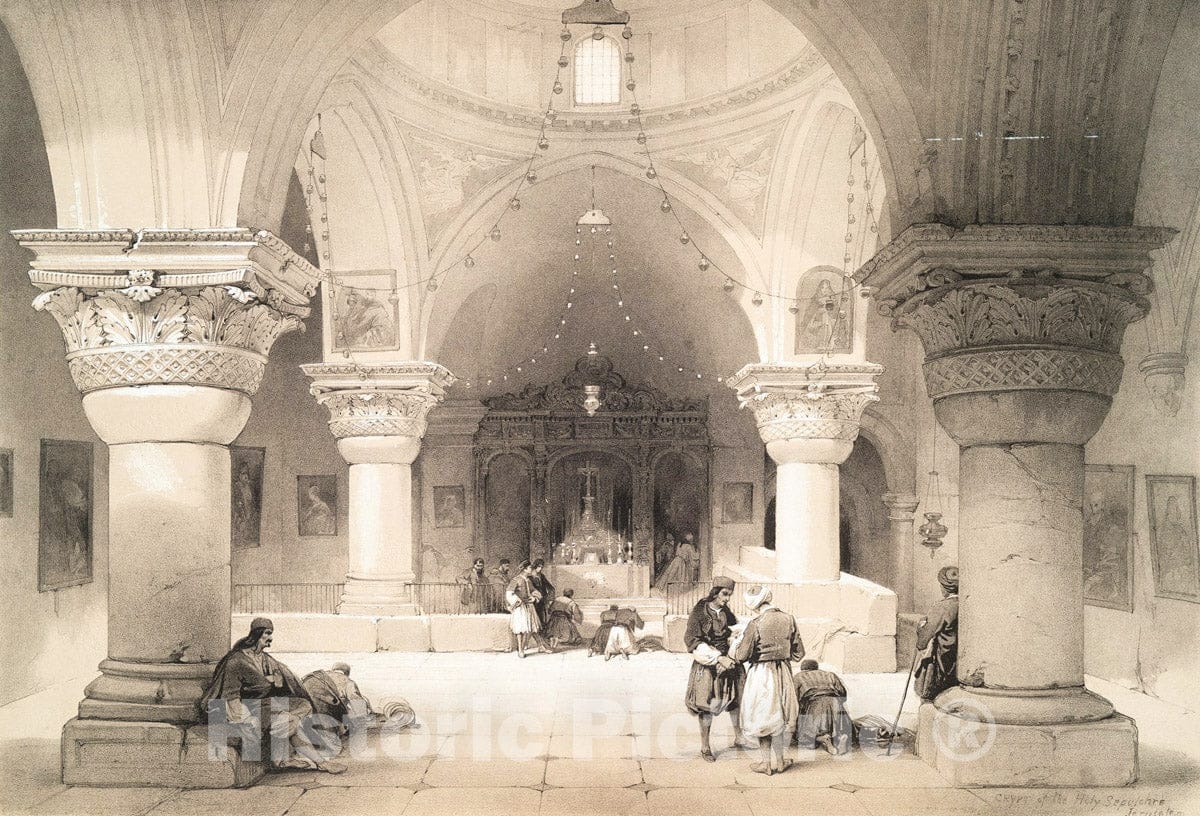 Art Print : 1842, Chapel of St. Helena - Crypt of The Holy Sepulchre - Vintage Wall Art