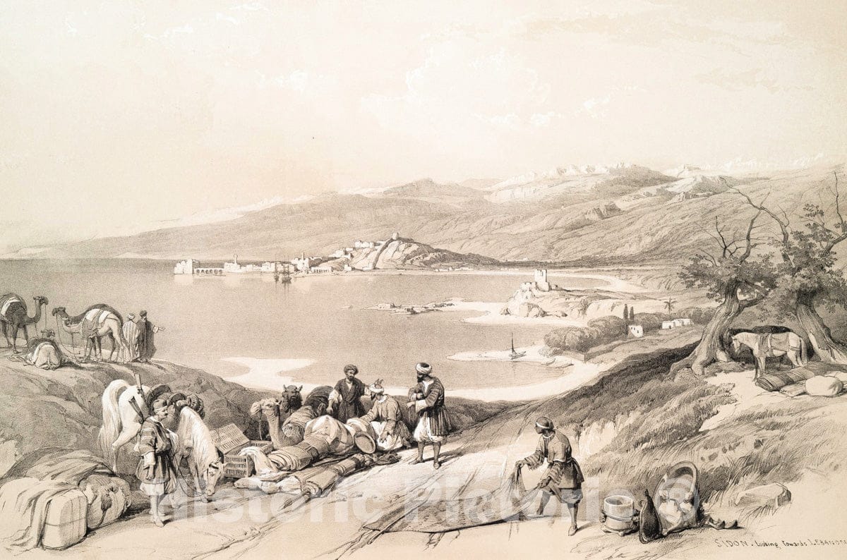 Art Print : 1842, Sidon, Looking Towards Lebanon - Vintage Wall Art