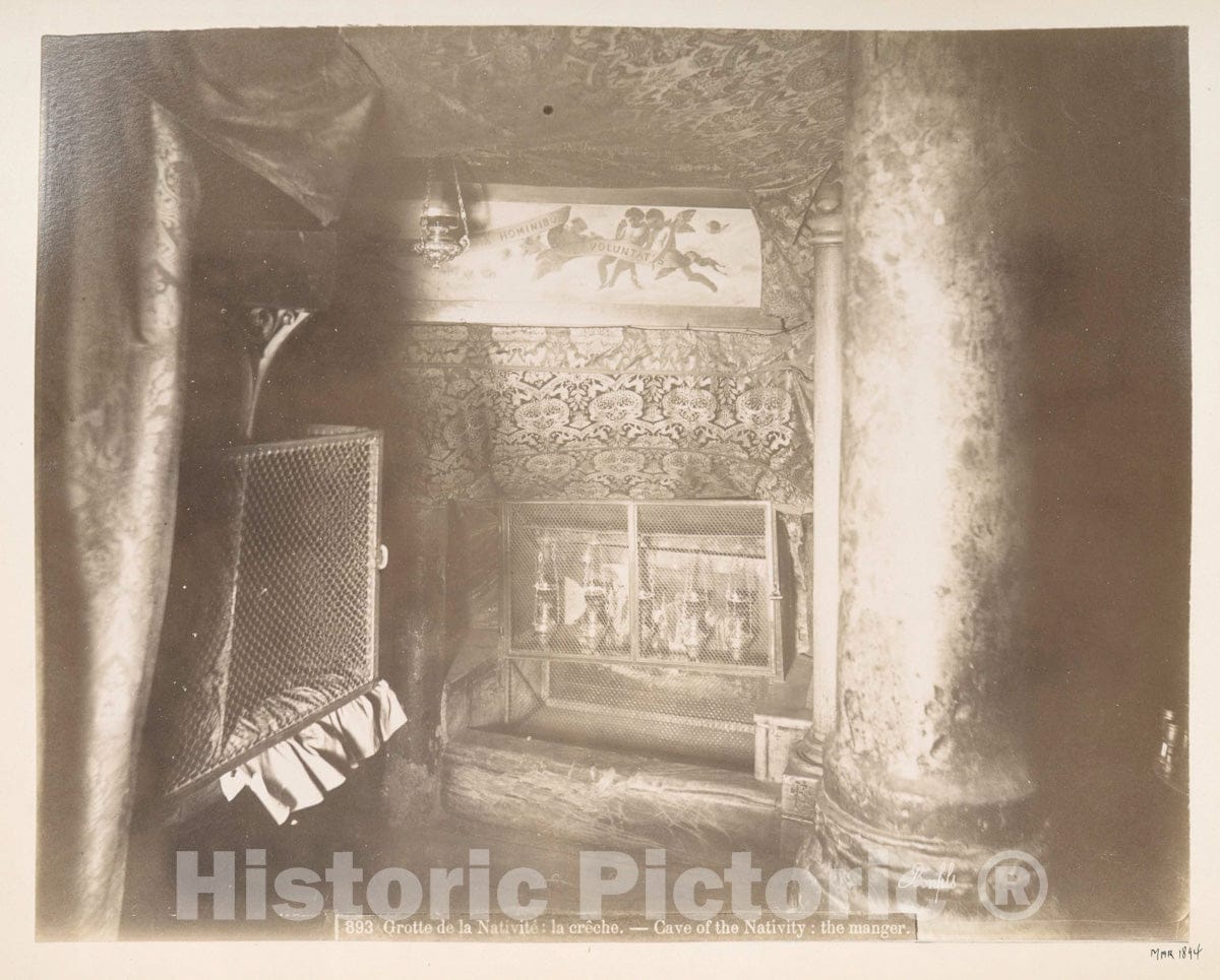 Art Print : 1894, Grotte de la Nativite : la crAche. = Cave of The Nativity : The Manger. - Vintage Wall Art