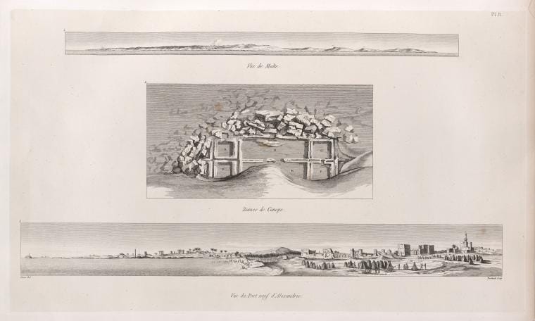 Art Print : 1829, 1. Vue de Malte. 2. Ruines de Canope. 3. Vue du Port Neuf d'Alexandrie. - Vintage Wall Art