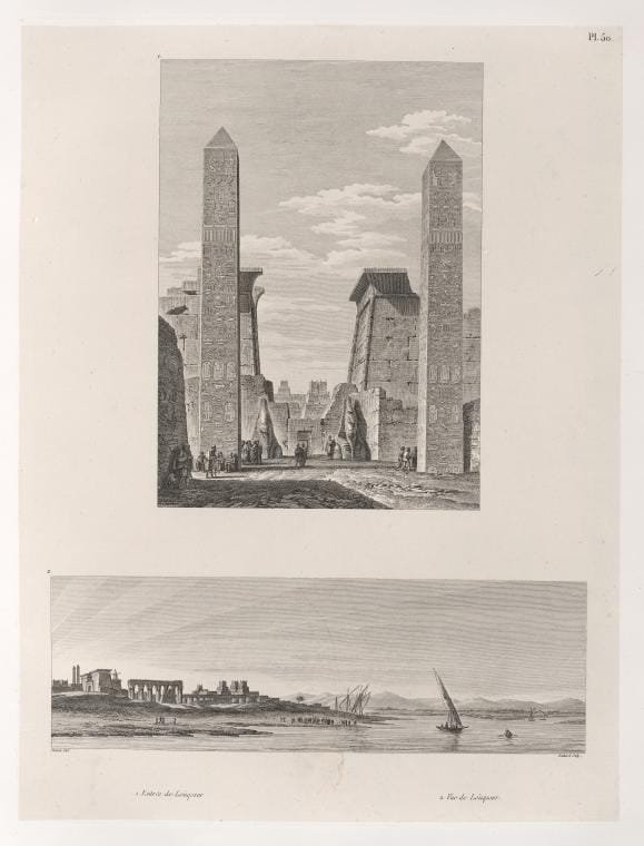 Art Print : 1829, 1. Entree de LoAqssor [Luxor]. 2. Vue de LoAqssor [Luxor]. - Vintage Wall Art