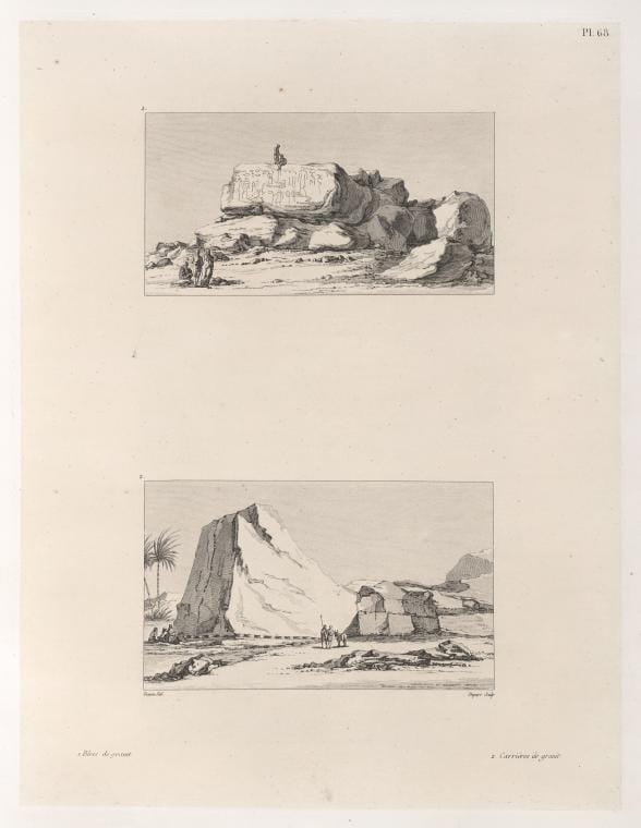 Art Print : 1829, 1. Block de Granit. 2. Carrieres de Granit. - Vintage Wall Art