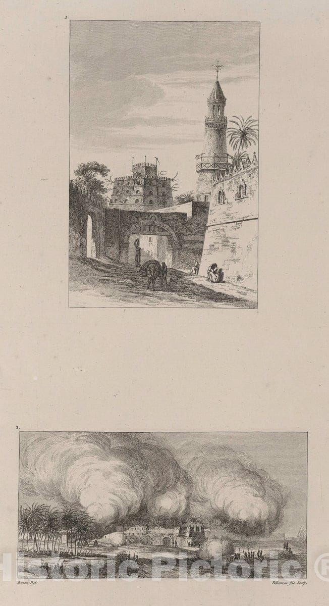 Art Print : 1829, 1. Une Rue de Djirdjeh. 2. Chateau de Benouthak. - Vintage Wall Art