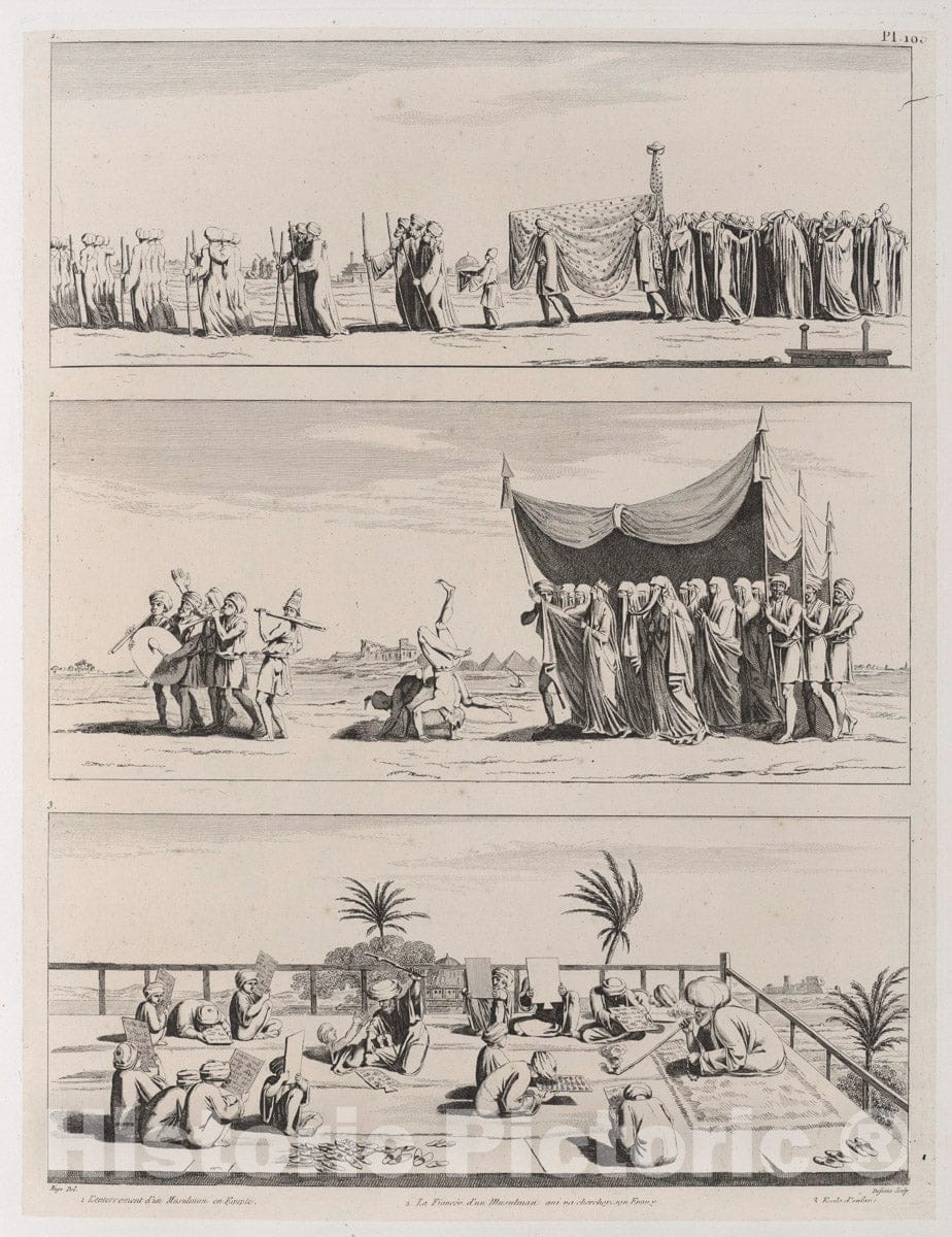 Art Print : 1829, 1. L'enterrement d'un Musulman en Egypte. 2. La Fiancee d'un Musulman qui va Che - Vintage Wall Art