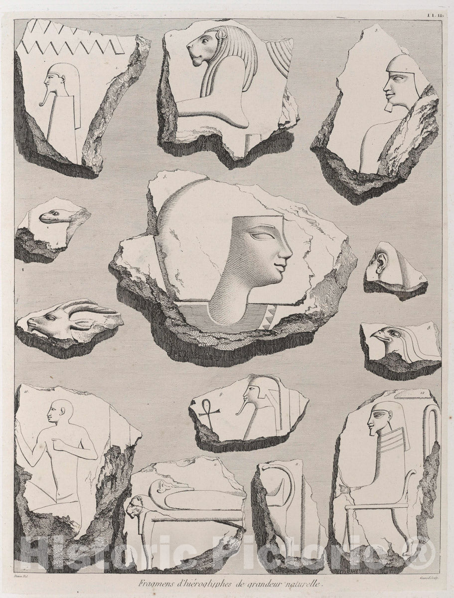 Art Print : 1829, Fragments d'hieroglyphes de Grandeur naturelle. - Vintage Wall Art