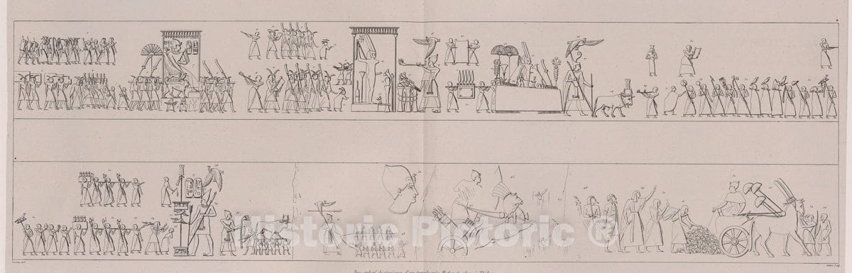 Art Print : 1829, Bas-reliefs historiques d'un Temple pres Medynet-Abou A Thebes. - Vintage Wall Art
