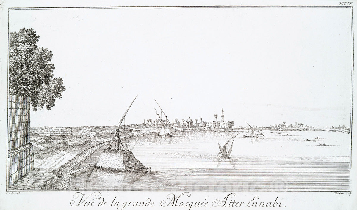 Art Print : 1780, Vue de la Grande Mosquee Atter Ennabi. - Vintage Wall Art
