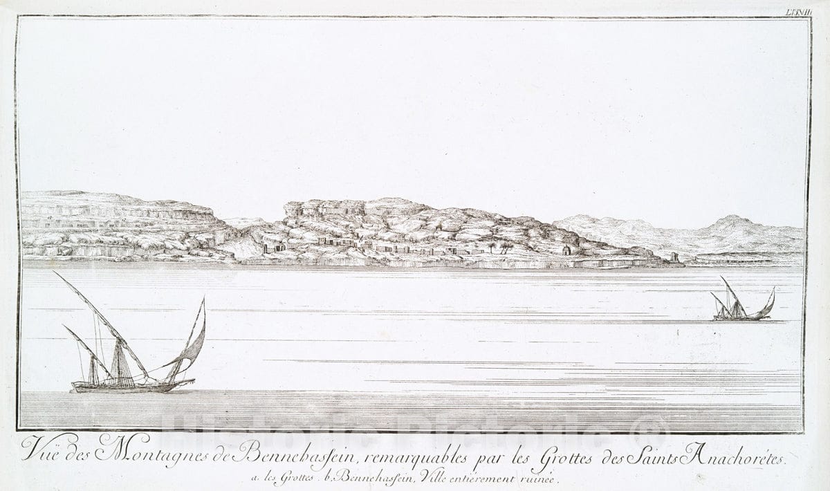 Art Print : 1780, Vue des Montagnes de Bennehassein, remarquables par les Grottes de Saints Anacho - Vintage Wall Art