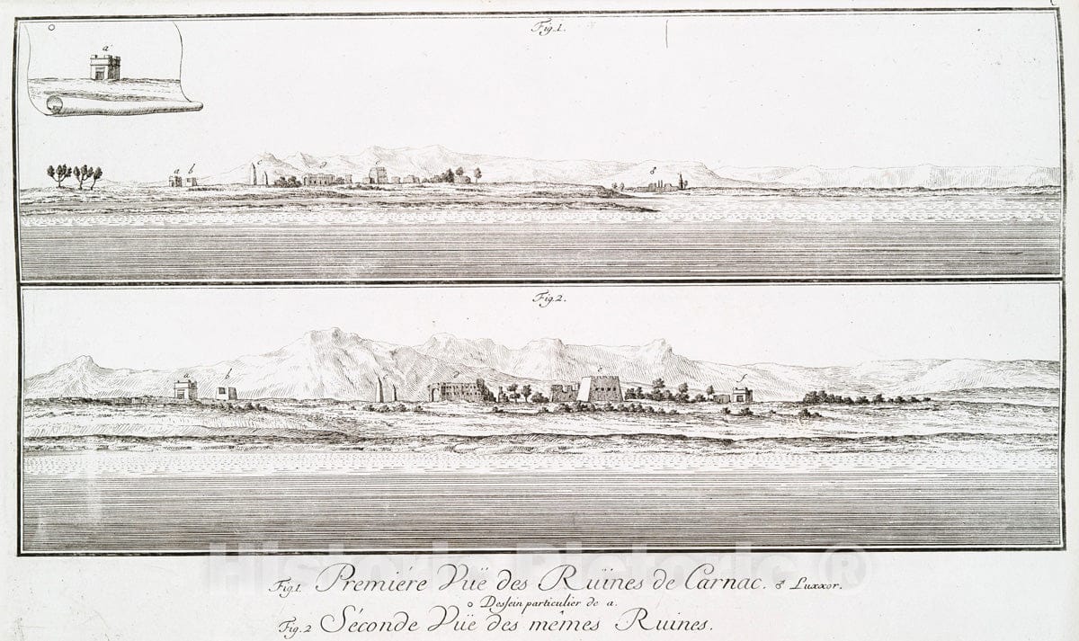 Art Print : 1780, Fig. 1. Premiere vue des ruines des Carnac [Karnak]; Fig. 2. Seconde vue des mAmes ruines. - Vintage Wall Art