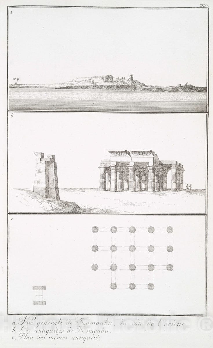 Art Print : 1780, a. Le Chateau de Bokkier, vu du cAte du Nord; b. Vue du cAte l'Orient meridional; c. Plan du Chateau avec Son Port. - Vintage Wall Art