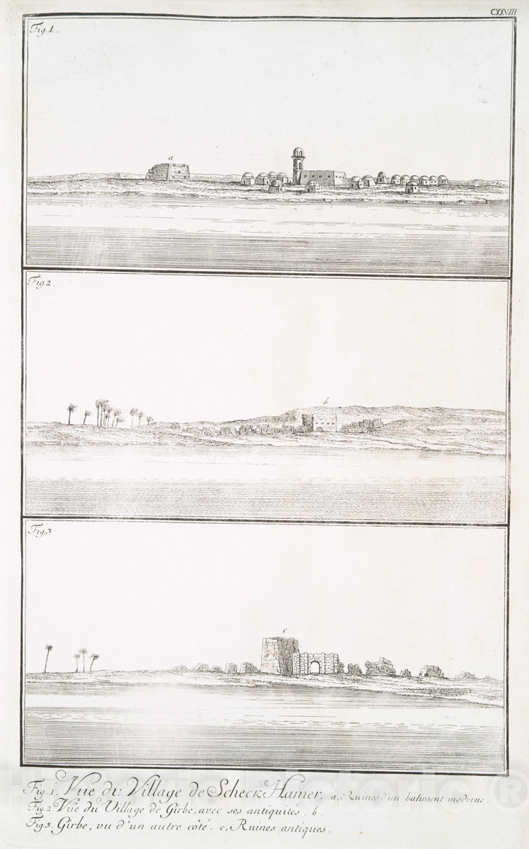 Art Print : 1780, Fig. 1. Vue de la Ville de Rosette; Fig. 2. Chateau de Rosette - Vintage Wall Art