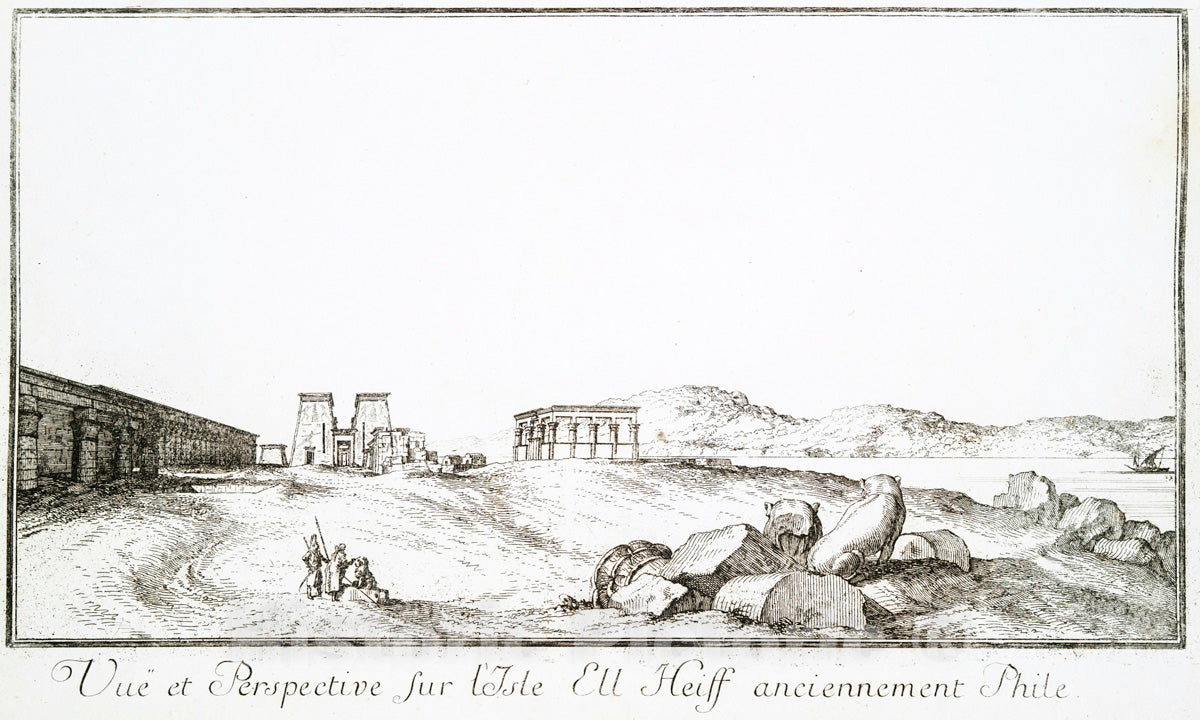Art Print : 1780, Vue et Perspective sur l'Isle Ell Heiff anciennement Phile. - Vintage Wall Art