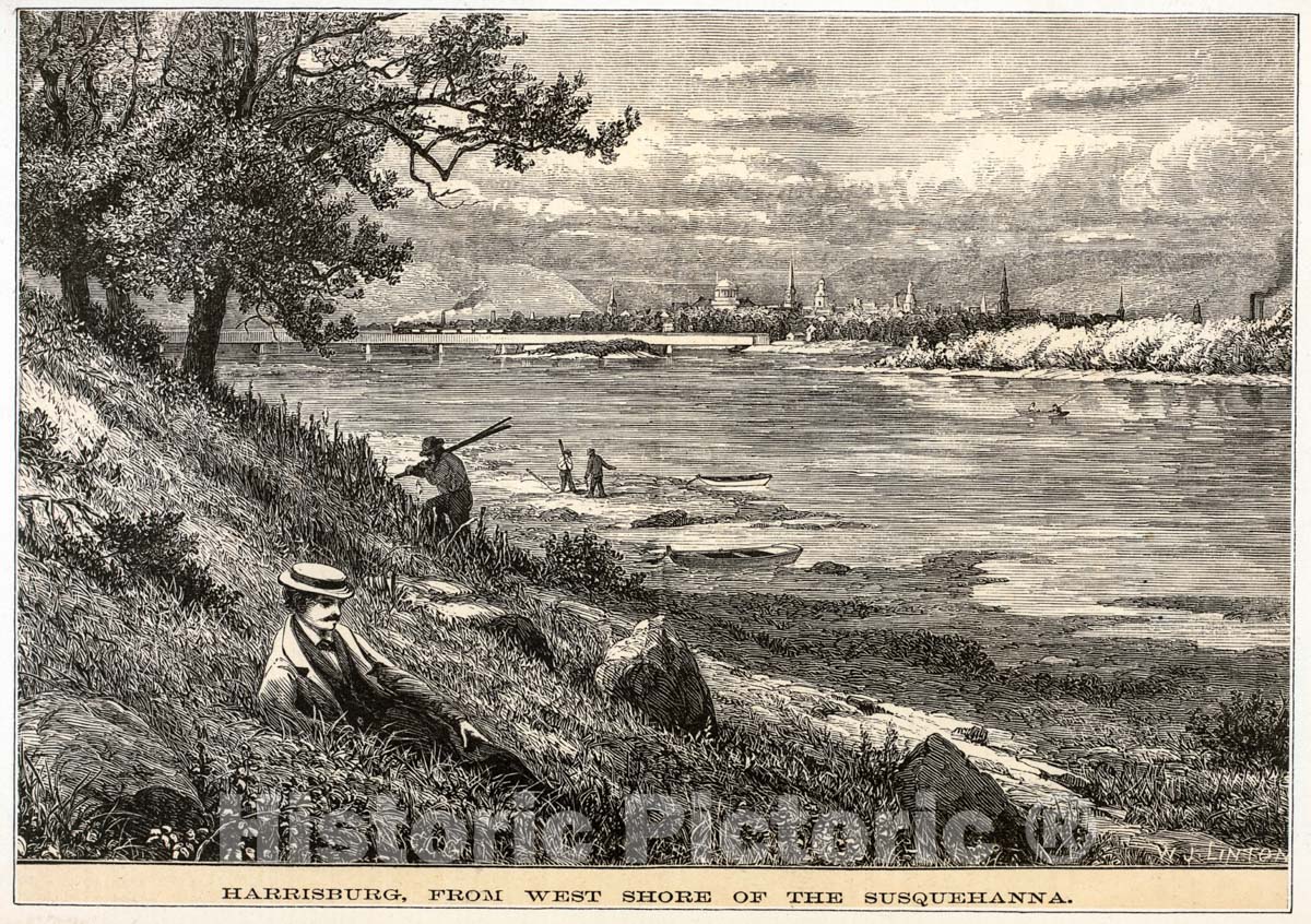 Art Print : 1881, Harrisburg, from west Shore of The Susquehanna. - Vintage Wall Art