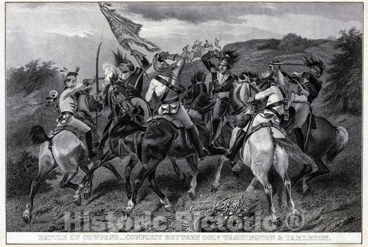 Art Print : Battle of Cowpens - Conflict Between Cols. Washington and Tarleton. - Vintage Wall Art