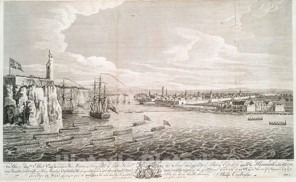 Art Print : 1762, Perspective View of His Majesty's Land Forces Going in Flat Boats to take posses - Vintage Wall Art