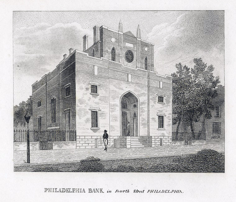 Art Print : 1808, Philadelphia Bank in Fourth Street Philadelphia. - Vintage Wall Art
