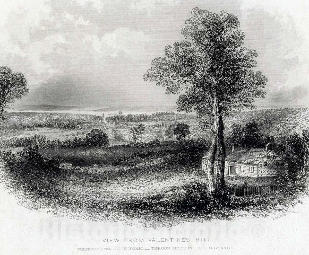 Art Print : 1858, View from Valentine's Hill. Westchester Co. N. York. -Throng's Neck in The Distance. - Vintage Wall Art