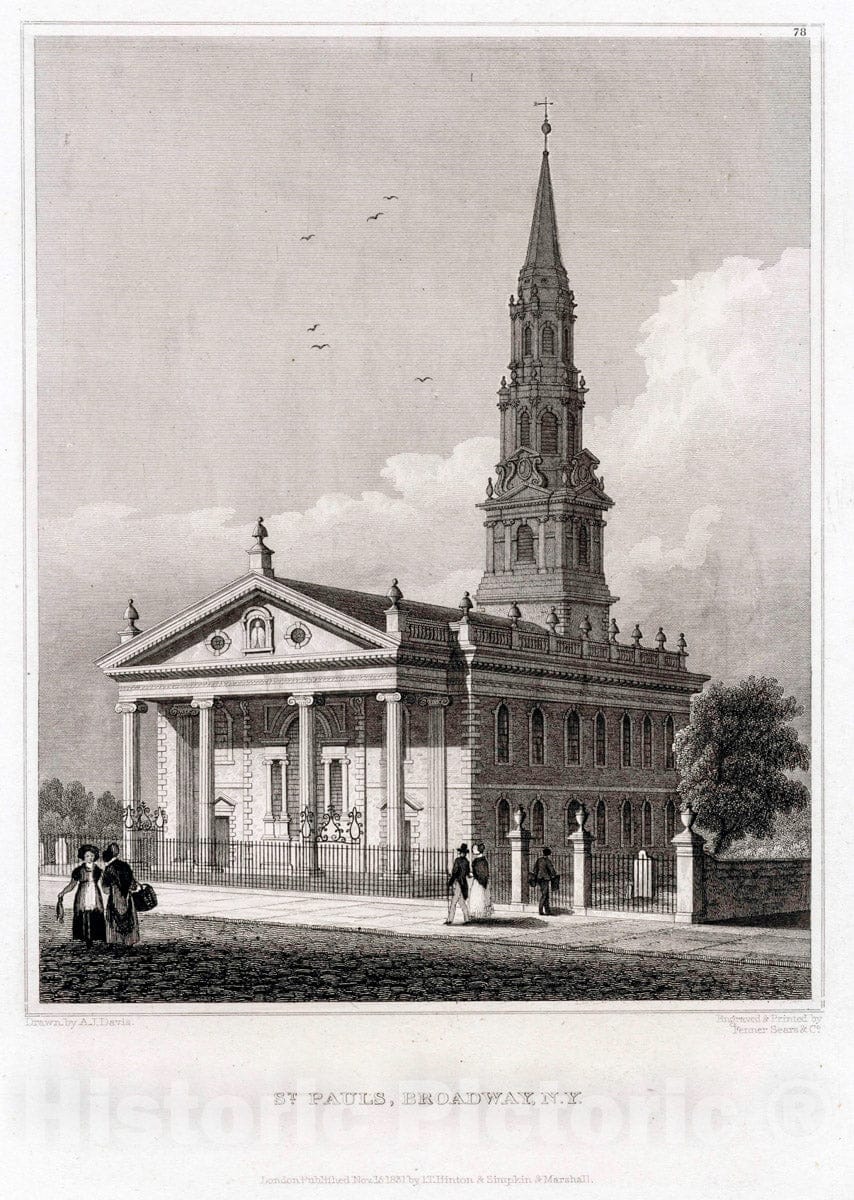 Art Print : 1831, St. Pauls, Broadway, N.Y. - Vintage Wall Art