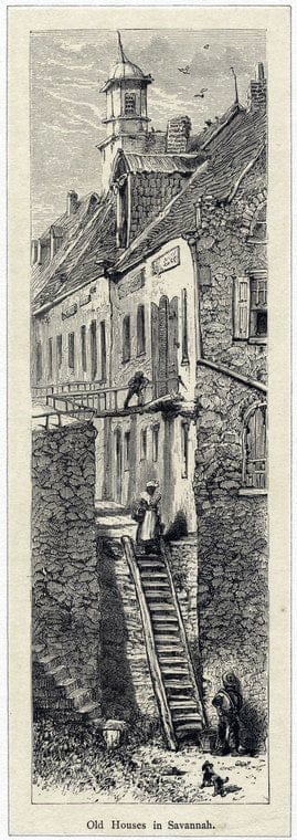 Art Print : 1870, Old Houses in Savannah. - Vintage Wall Art